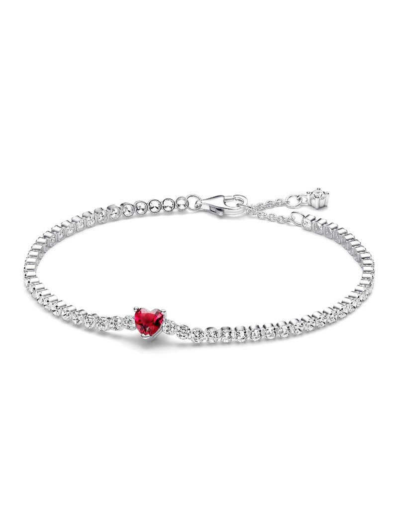 Red Heart Tennis Jewelry Set - Silver