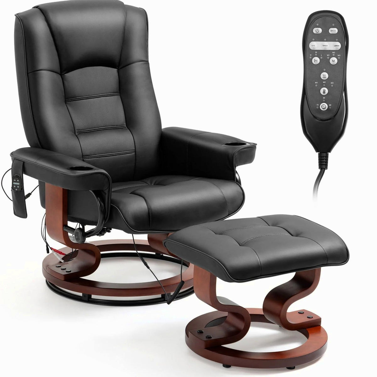 AVAWING Faux Leather Swivel Massage Recliner Chair With Ottoman - Black
