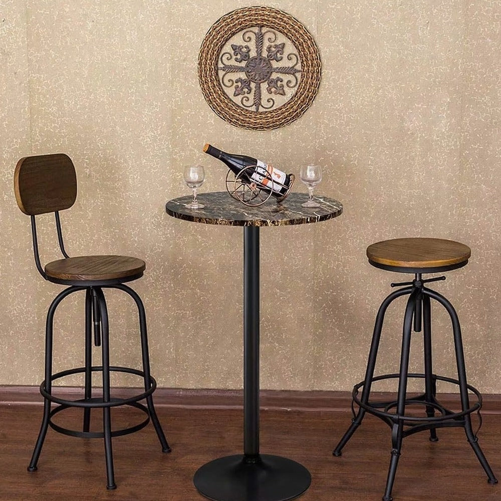 Round Bar-Height Bistro Pub Table With Metal Base And MDF Top, 23.8 x 23.8 x 39.5 Inch