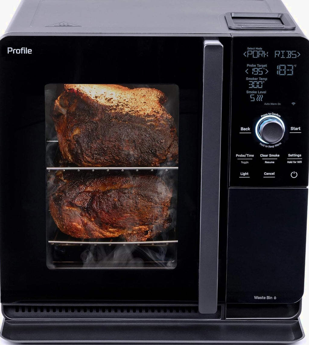 GE Profile Smart Indoor Pellet Smoker With Active Smoke Filtration, 5 Smoke Settings, WiFi Connected - Black