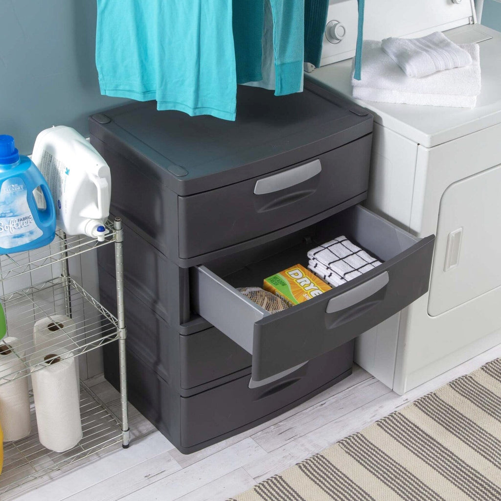 Sterilite Heavy-Duty 4 Drawer Plastic Storage Unit, Flat Gray