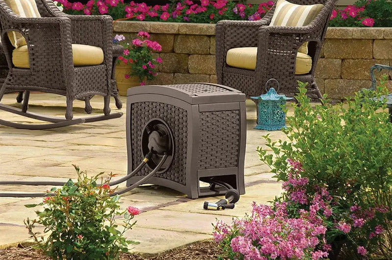 Suncast Aquawinder 125 Water-Powered Wicker Hose Reel - Java