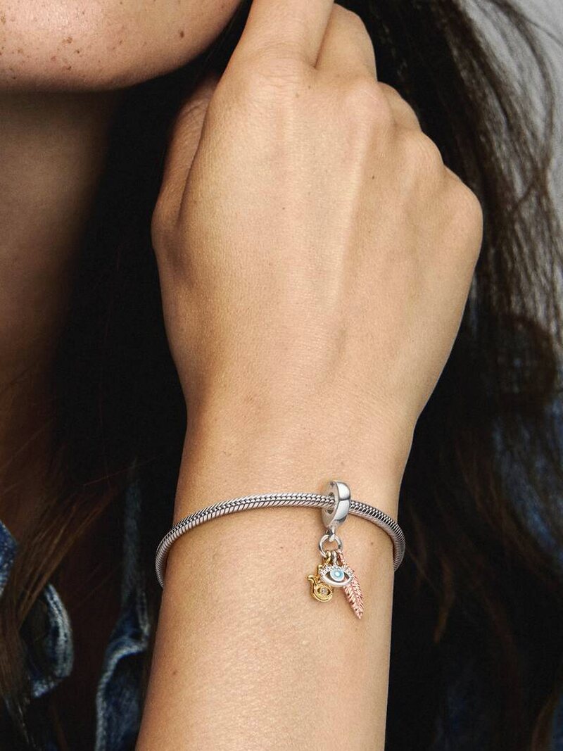 Multitone Hamsa Eye Feather Dangle Charm