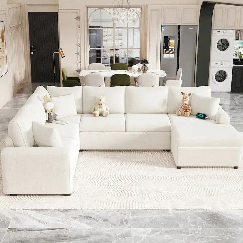 Modular Sectional Sofa Bed With Pull-Out Sleeper, Storage Ottoman, 112.2D x 86.2W x 35.8H