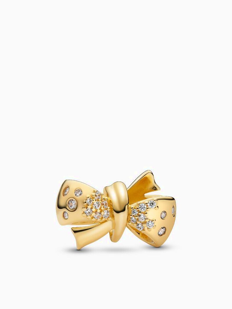 Gold Tone Bow Charm Chain Bracelet Set