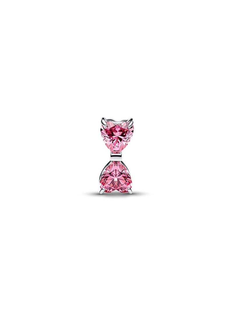 Pink Stone Bow Charm - Silver