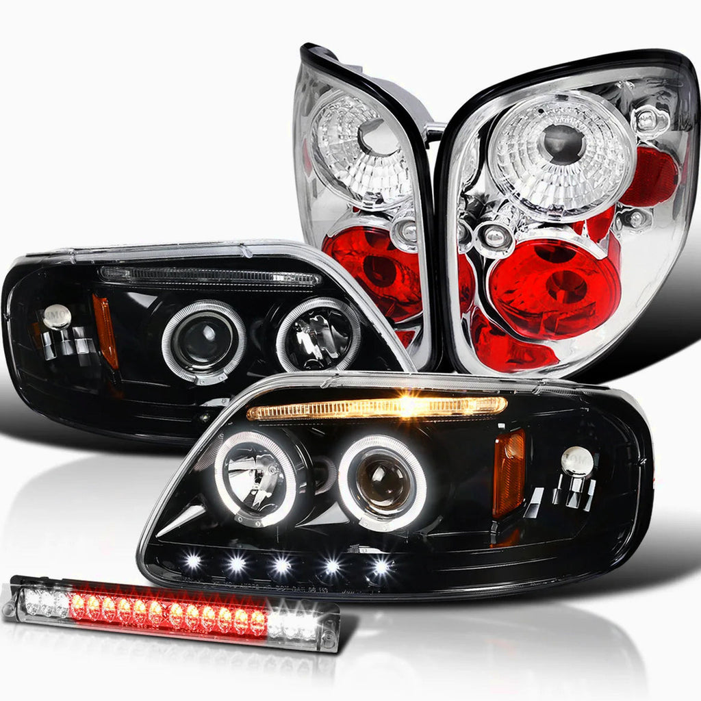 Spec-D Tuning Black LED Strip Projector Headlights With 6-LED Fog Lamps - Ford F150 Flareside 1997-2003, 04 Heritage