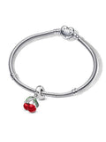 Red Cherry Dangle Charm Bracelet Set