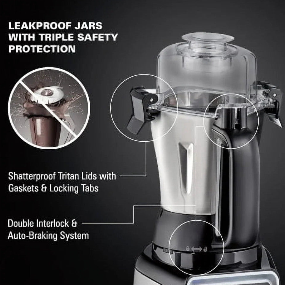Hamilton Beach Professional Juicer Mixer Grinder 2.2 HP 120V With 3 Stainless Steel Jars, 1.5 Liters - 58770