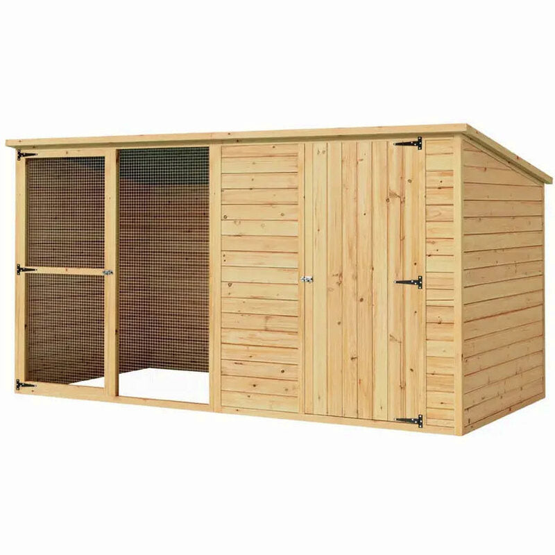 i.Pet Extra-Large Outdoor Wooden Log-Style Dog House With Insulated Bed, 2.28m - Brown