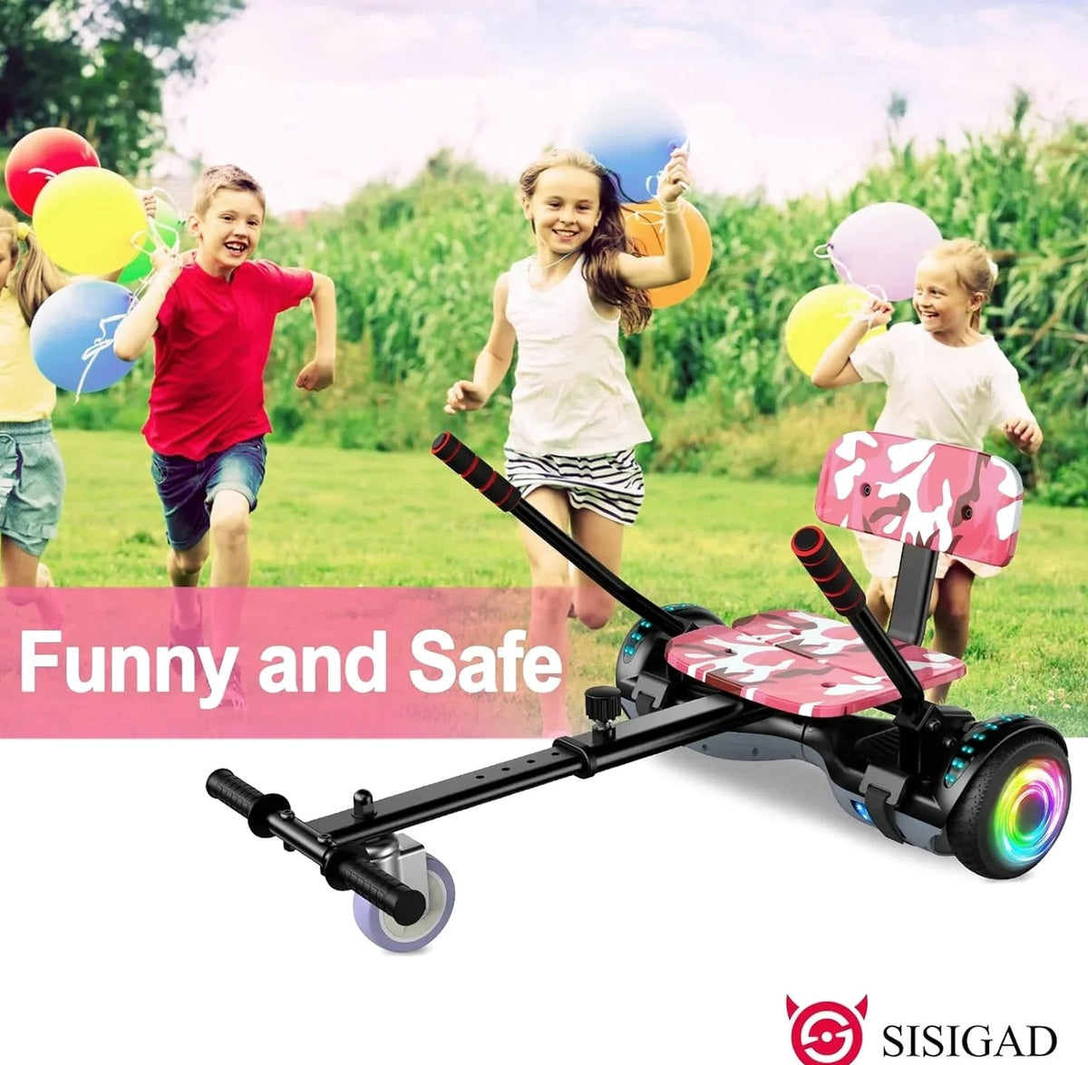 SISIGAD Electric Hoverboard And Kart Combo With 6.5 Inch Wheels And LED Lights