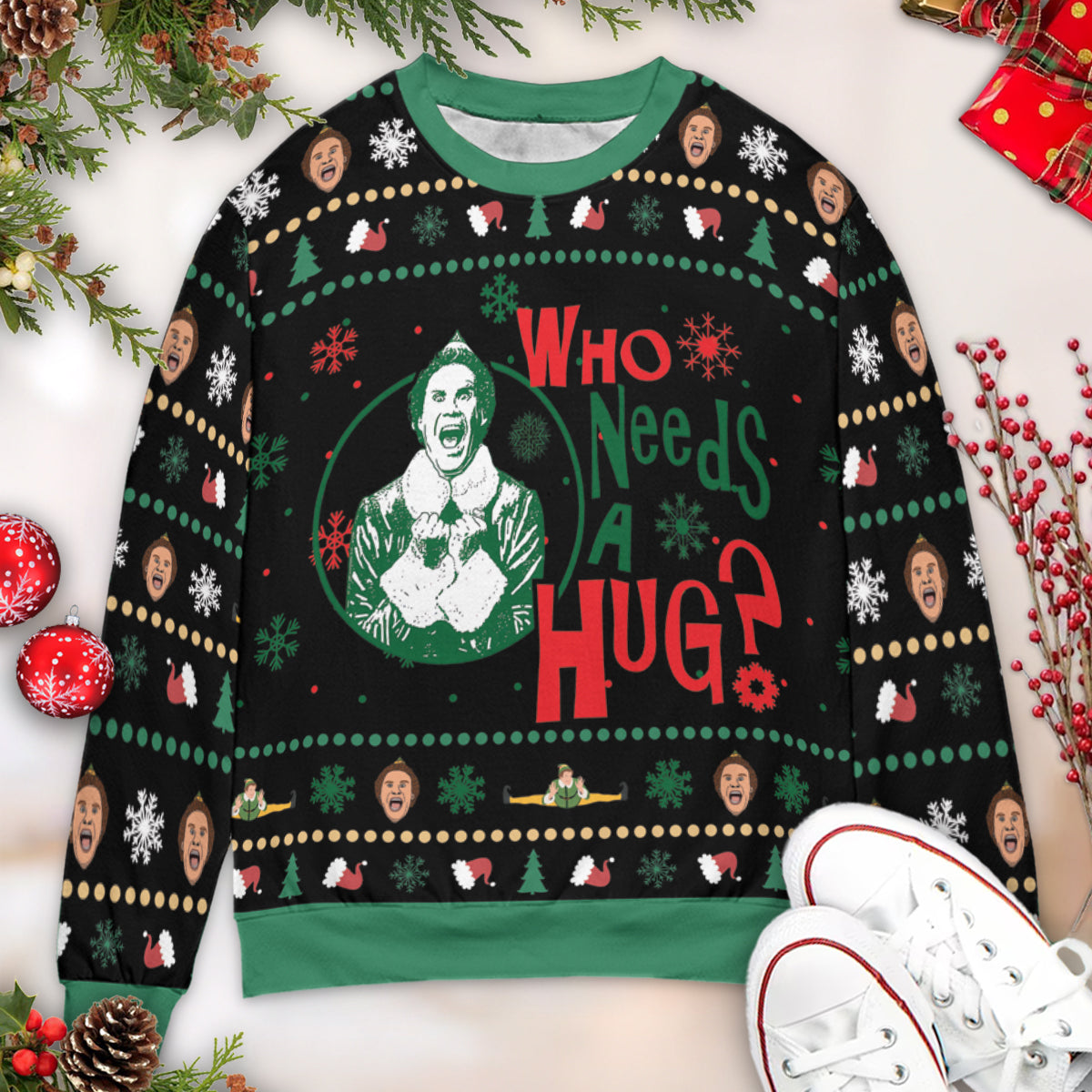 Who Needs A Hug ELF Ugly Christmas Sweatshirt