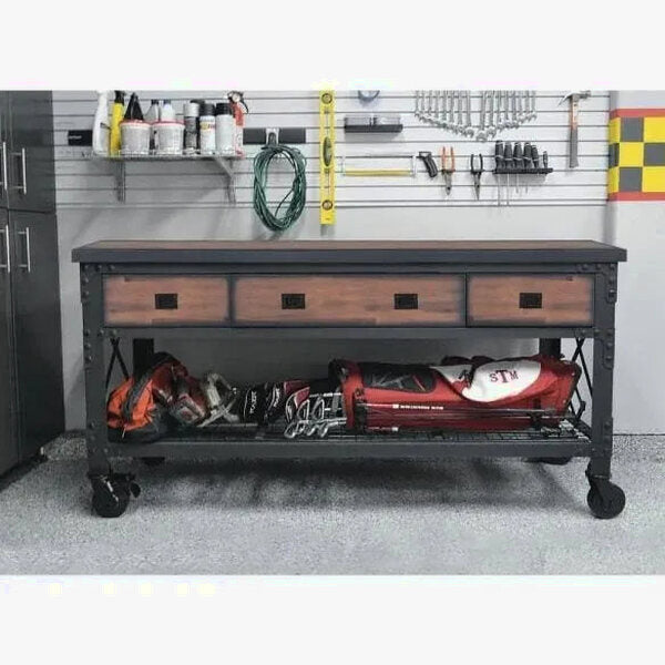 Building Products 72 in 3-Drawer Rolling Industrial Workbench With Wood Top