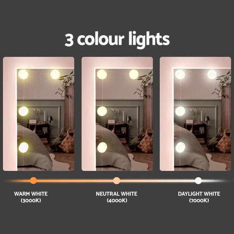 Artiss Dressing Table Set, 7 Drawers, LED Mirror, Stool, 10 Bulbs, White - Debbie