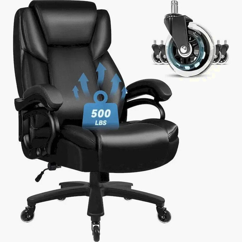 Bossin Big & Tall Executive Office Chair, 500-lb Capacity, PU Leather - Adjustable Lumbar Support