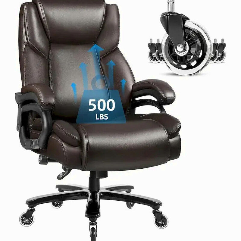 Bossin Big & Tall Executive Office Chair, 500-lb Capacity, PU Leather - Adjustable Lumbar Support