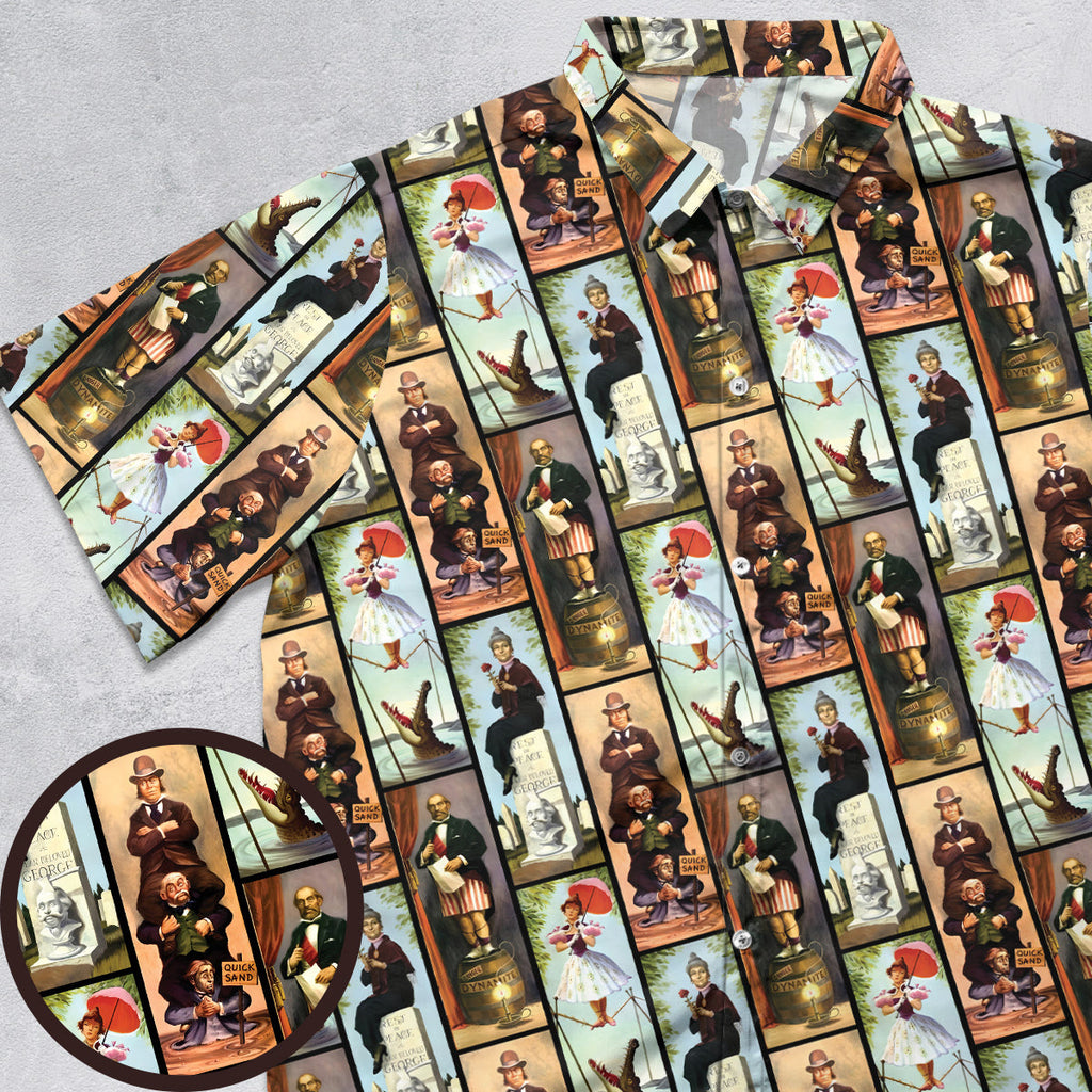 Haunted Mansion Vintage Stretch Pattern Button Down Shirt