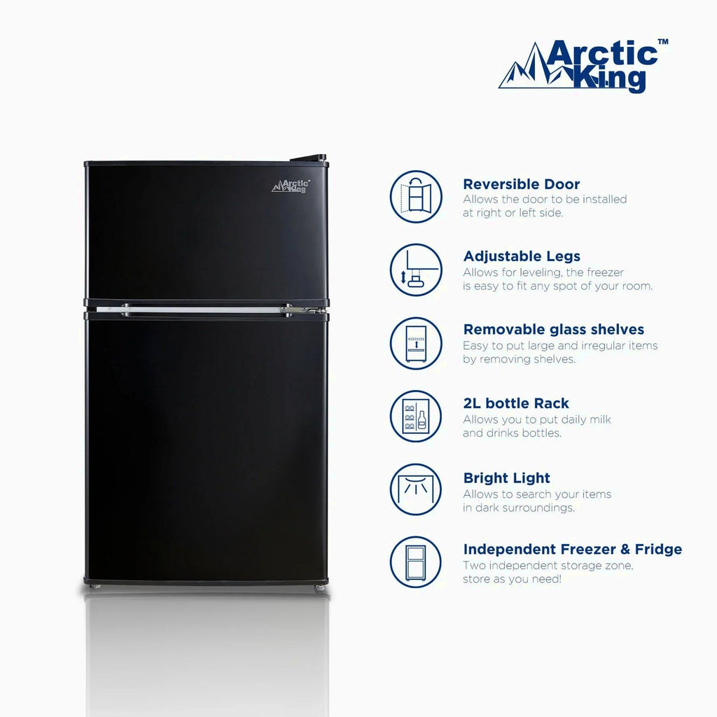 Arctic King Two-Door Mini Fridge With Freezer, 3.2 Cu. Ft., Stainless Steel