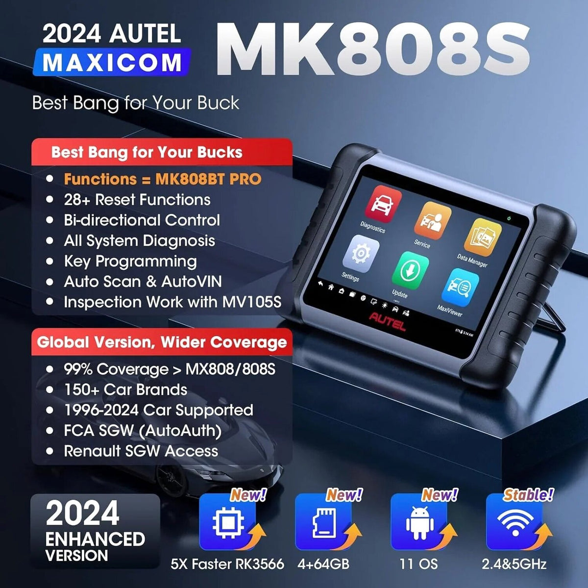 Autel MaxiCOM MK808S Automotive Diagnostic Scanner With 7-inch LCD Touchscreen