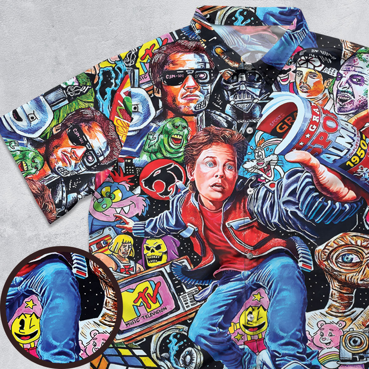 Back To The 80s Pop Culture 80s Movies Characters Button Down Shirt