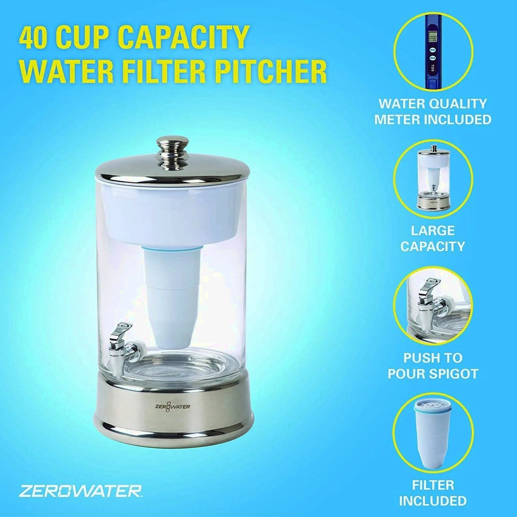 ZeroWater 40 Cup Ready-Pour Glass Water Dispenser With Water Quality Meter - BPA-Free
