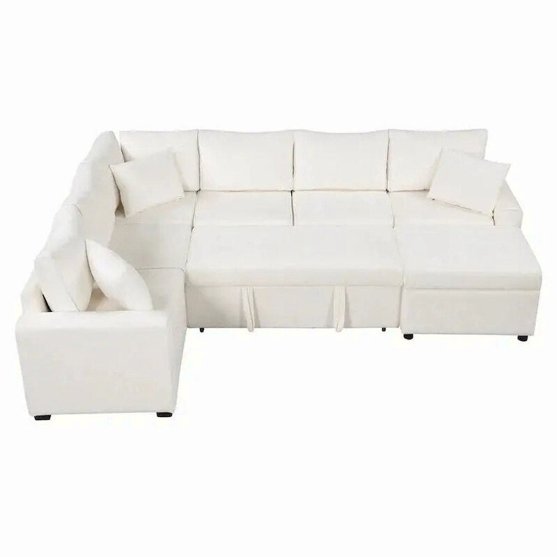 Modular Sectional Sofa Bed With Pull-Out Sleeper, Storage Ottoman, 112.2D x 86.2W x 35.8H