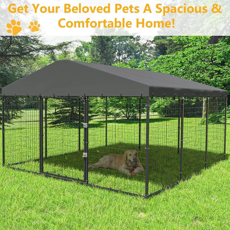 Kullavik Extra-Large Outdoor Dog Kennel, 118 in x 118 in, Heavy-Duty Metal/Steel Enclosure With Waterproof Roof - Black