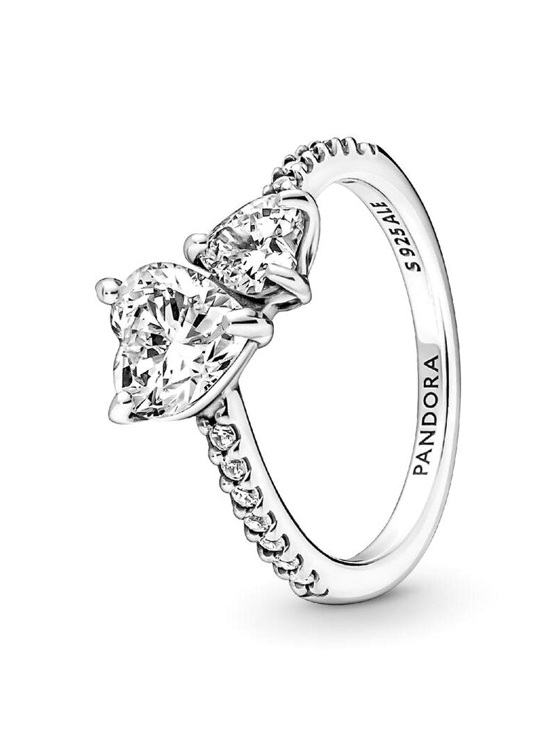 Double Heart Pavé Ring - Sterling Silver