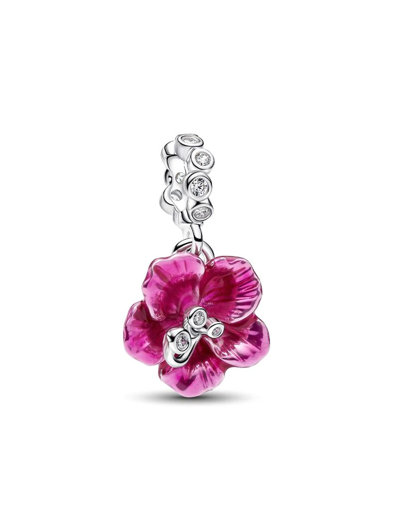 Pink Flower Silver Dangle Charm