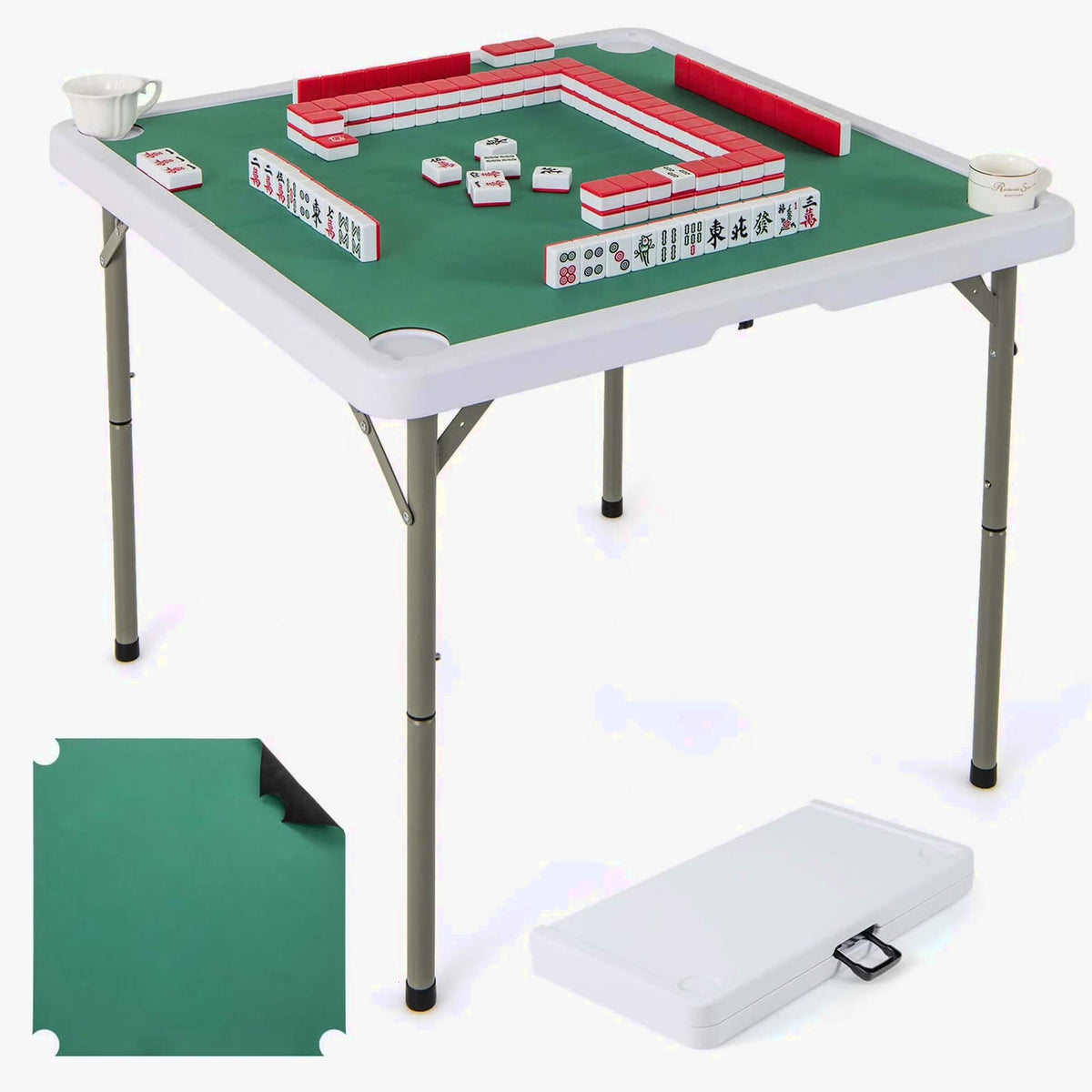 Costway Folding Mahjong Table With Cup Holders, Felt Mat And Carrying Handle - 35in x 35in x 29in