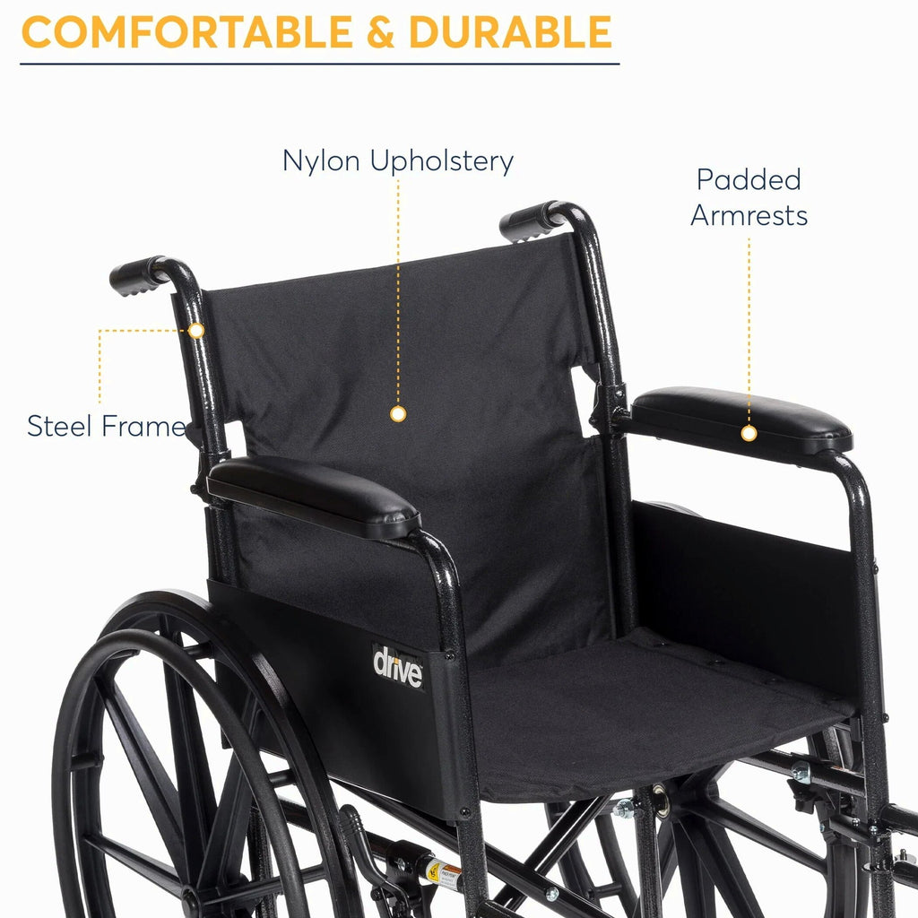 Drive Medicals Silver Sport 1 Wheelchair With Full Arms And Swing Away Removable Footrest - Silver Sport 1