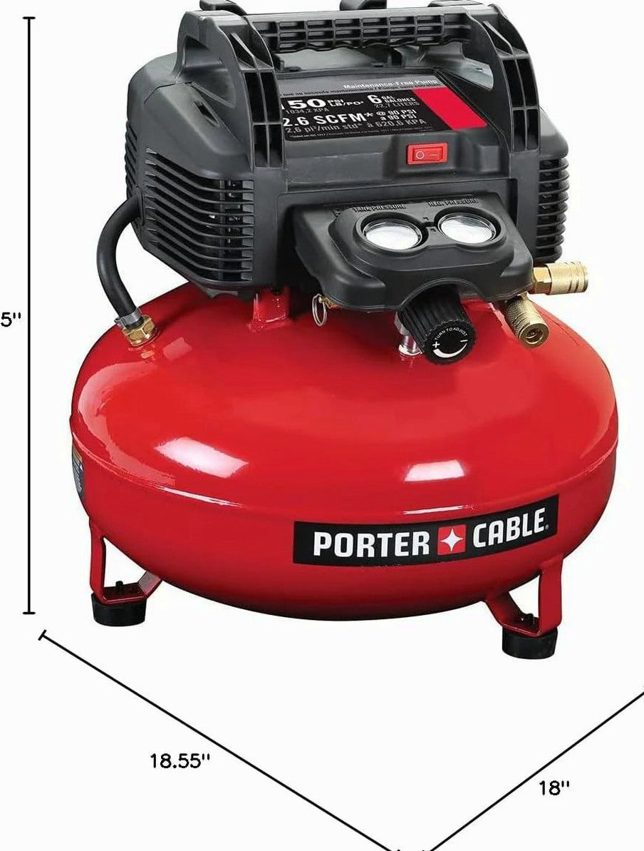 6 Gallon Oil-Free Pancake Air Compressor, 150 PSI, 2.6 SCFM at 90 PSI