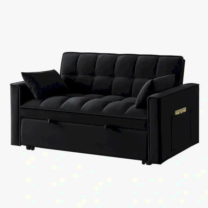 Velvet Pull-Out Sleeper Loveseat - Convertible Reclining Couch With Dual Side Storage Pockets