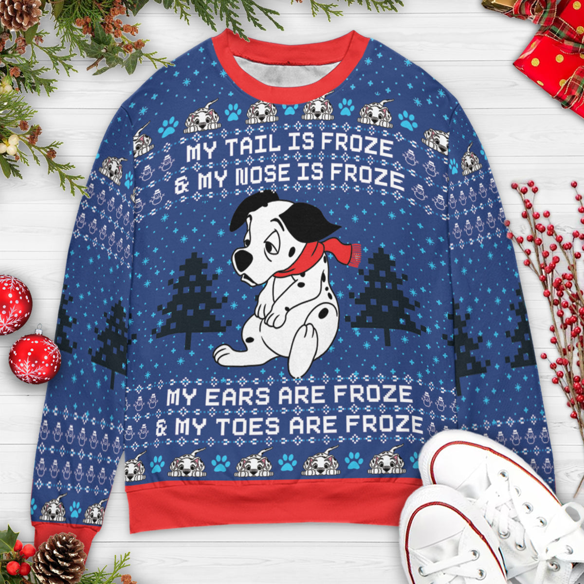 Tail Nose Ears Toes Freeze 101 Dalmatians Ugly Christmas Sweatshirt
