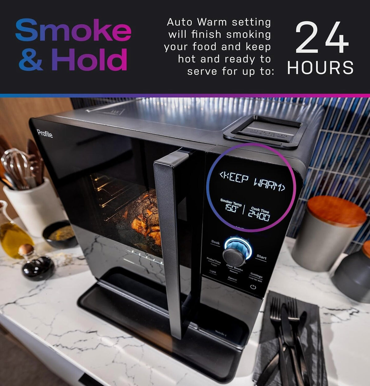 GE Profile Smart Indoor Pellet Smoker With Active Smoke Filtration, 5 Smoke Settings, WiFi Connected - Black