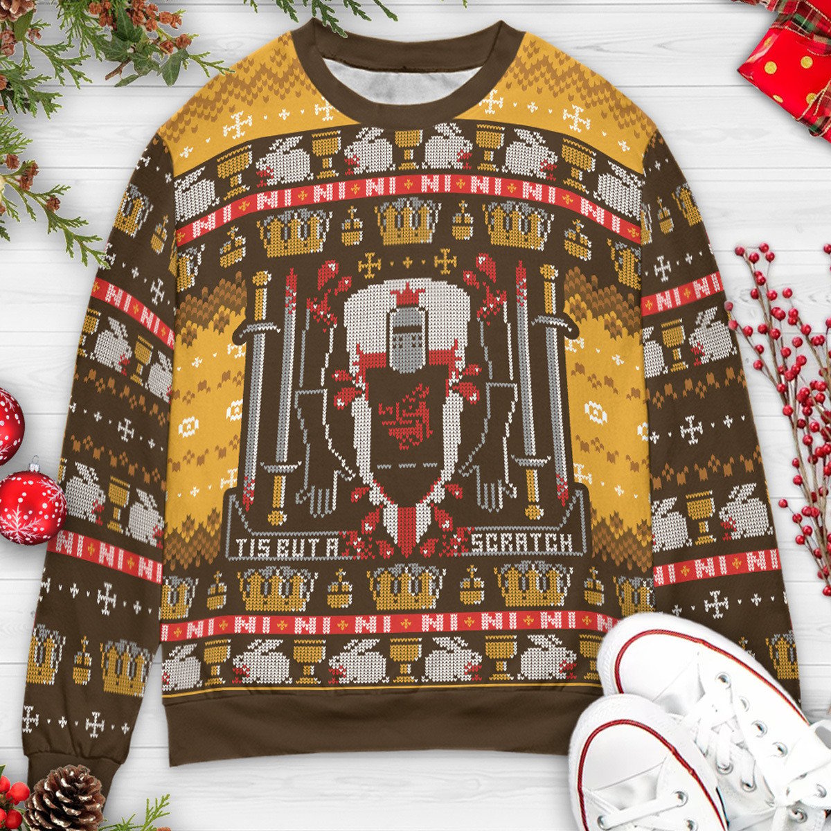 The Black Knight Scratch Monty Python Christmas Ugly Christmas Sweatshirt