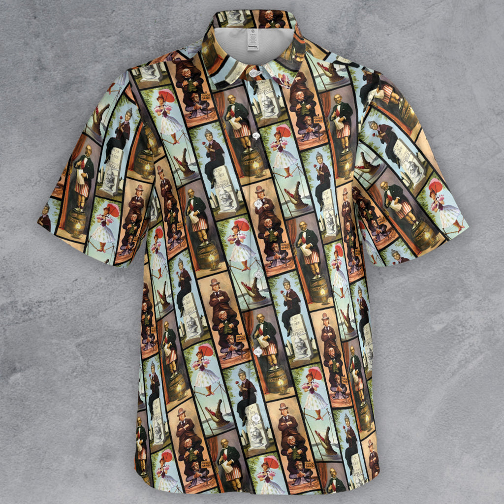 Haunted Mansion Vintage Stretch Pattern Button Down Shirt
