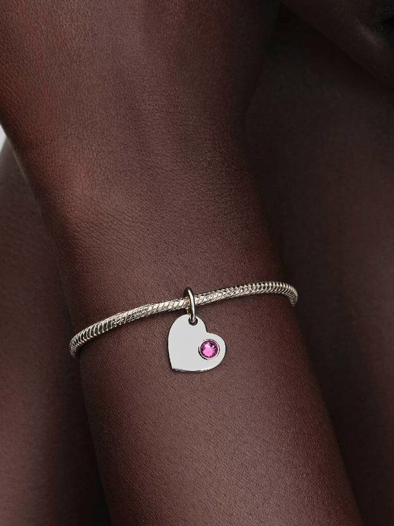 Pink Stone Engravable Heart Dangle Charm