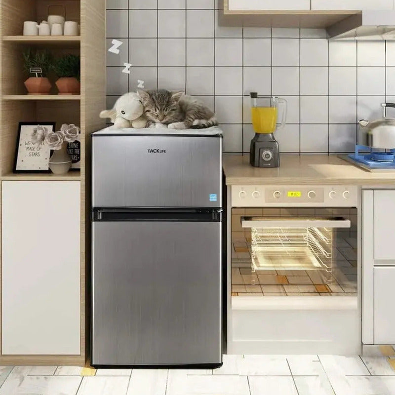 Compact 3.1 Cu.Ft 2-Door Mini Fridge With Freezer Compartment, LED Light, Stainless Steel Sliver - HPVFR310