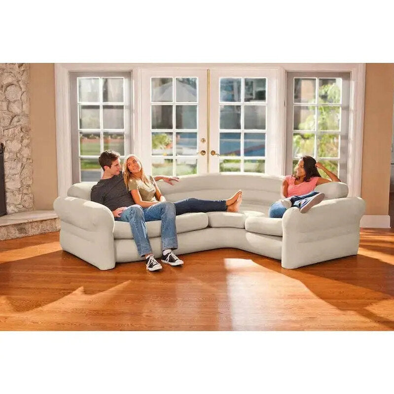 Intex Inflatable L-Shaped Corner Lounge Sofa, Gray, 2-Pack, 30 Inches - Built-In Cup Holders