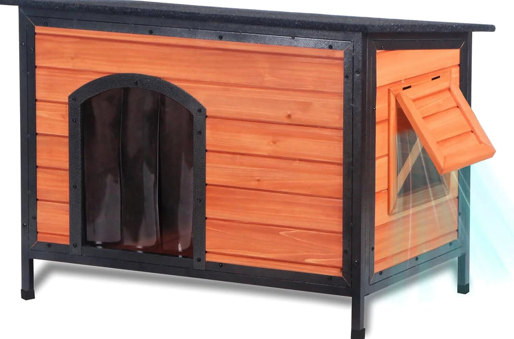 43.3-Inch L-Shaped Outdoor Insulated Dog House, Brown