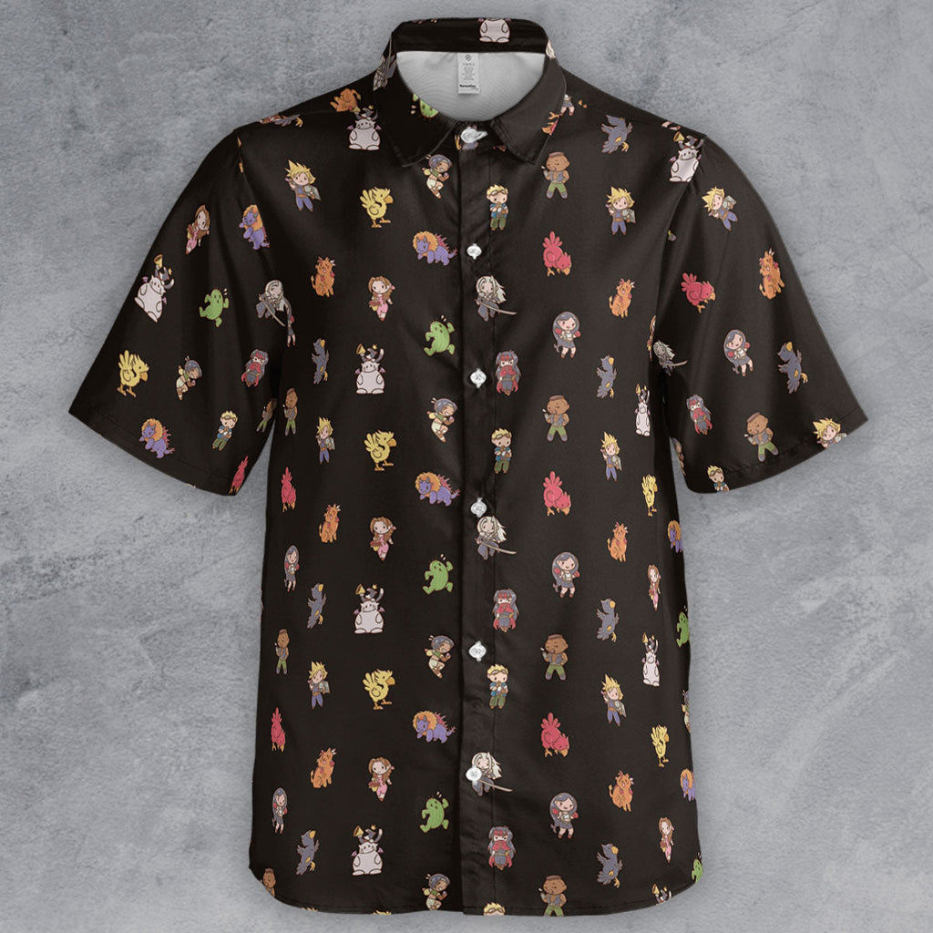 Final Fantasy Characters Pattern Button Down Shirt