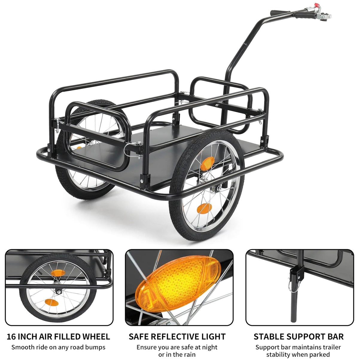 Ktaxon Two-Wheel Bicycle Cargo Trailer, Black, 16 in Inflatable Wheels