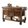 Kitchen Cart Rolling Island With 3 Storage Drawers - Distressed Chestnut
