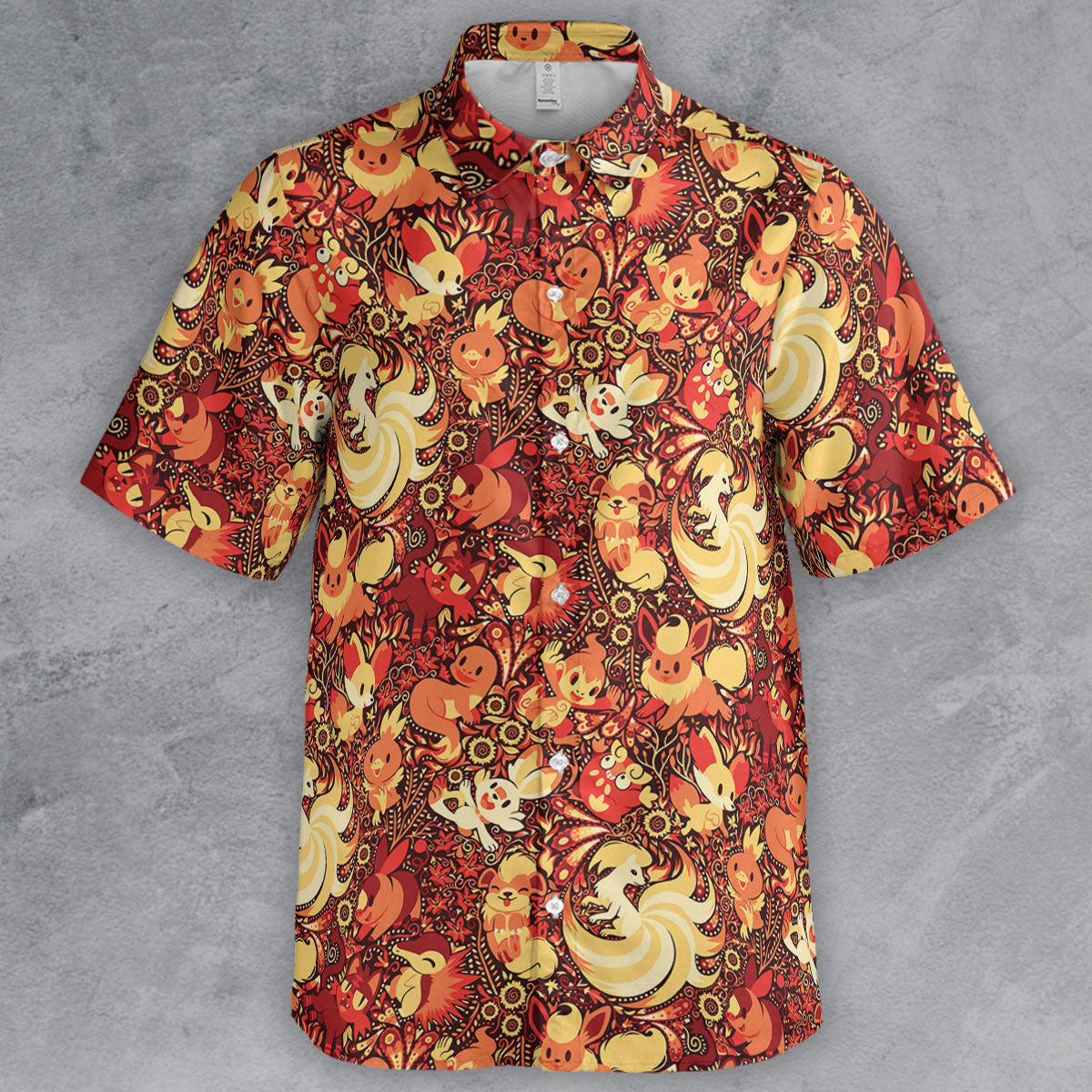 Pokemon Fire Pattern Button Down Shirt