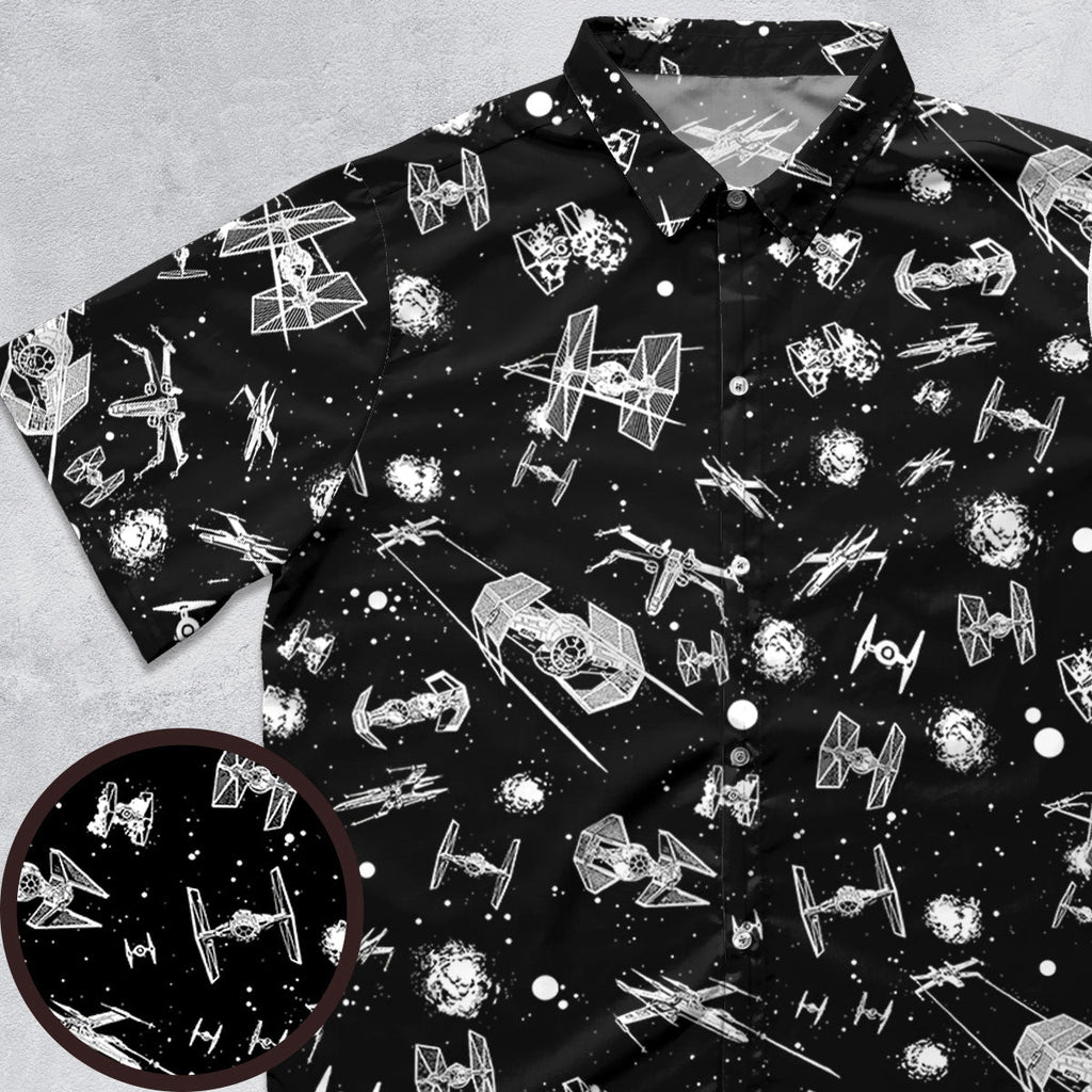 Space Ship Battle Star Wars Button Down Shirt