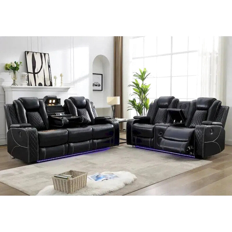 Power Reclining Living Room Sofa, 3 Seats, Faux Leather, 82 Inches Wide - Dual Recliners