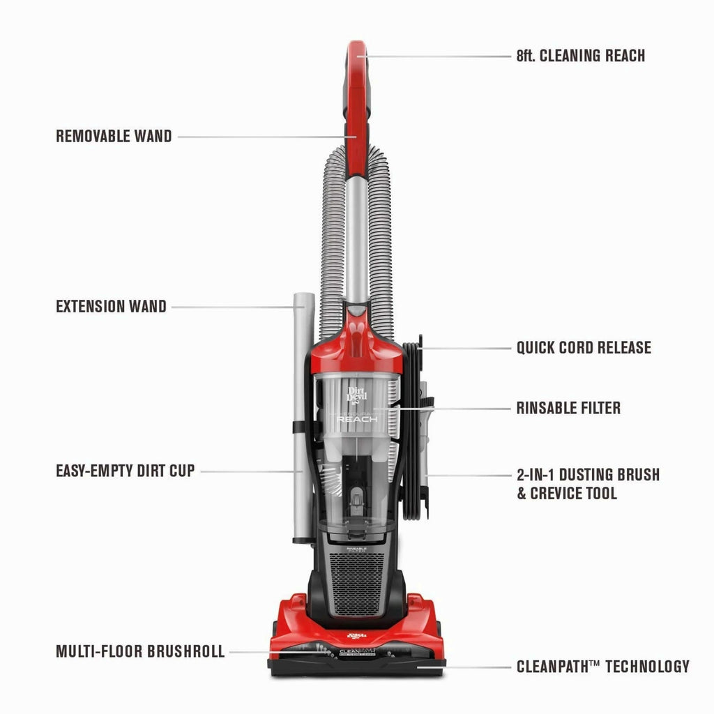 Dirt Devil Endura Reach Upright Bagless Vacuum Cleaner, Corded, Red - UD20124