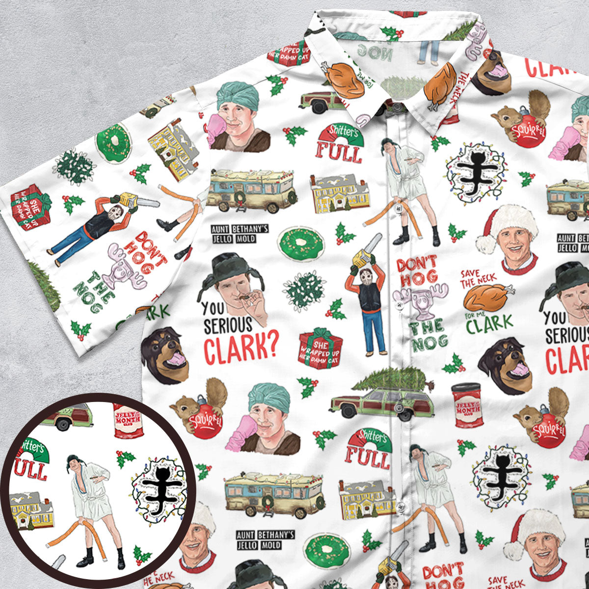 National Lampoon's Christmas Vacation Pattern Button Down Shirt