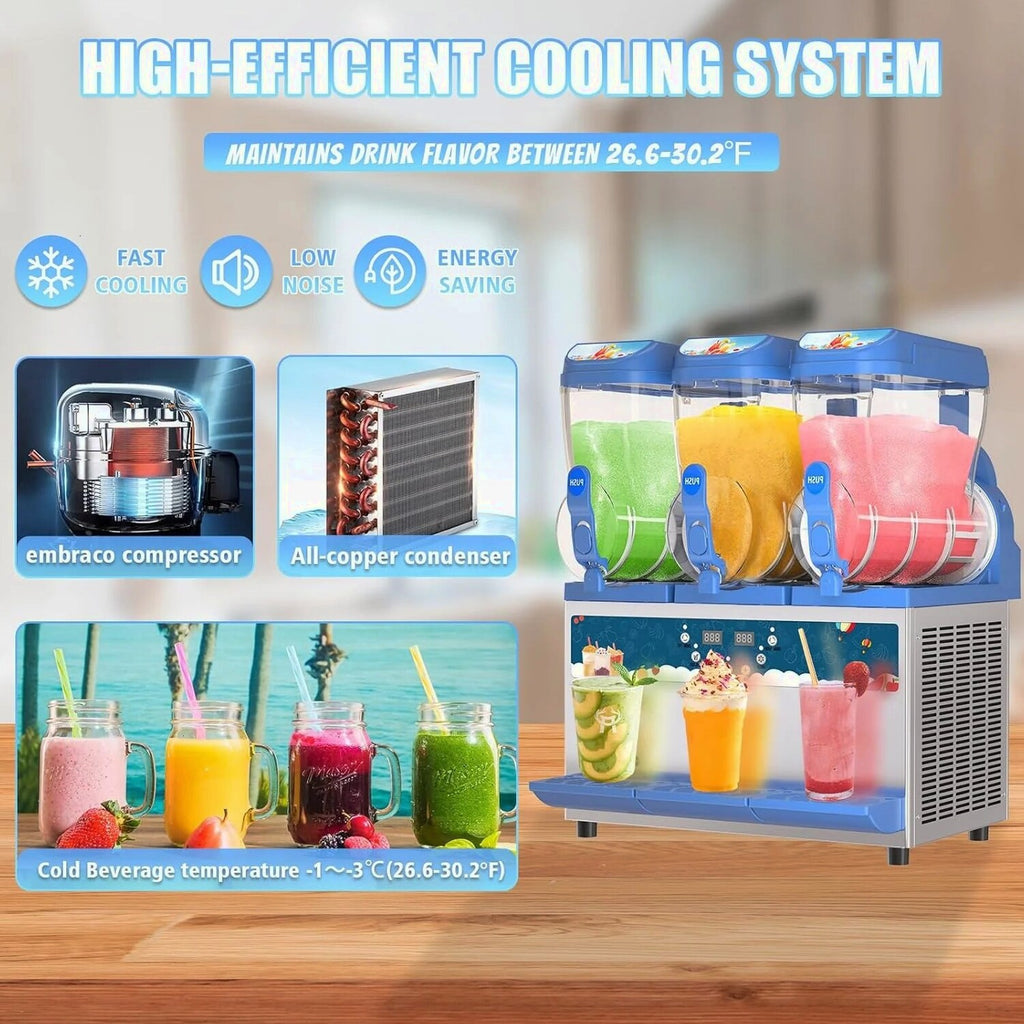 AnyDoor Commercial Slushy Machine, 30L, 1000W, Stainless Steel, Blue - 300-X